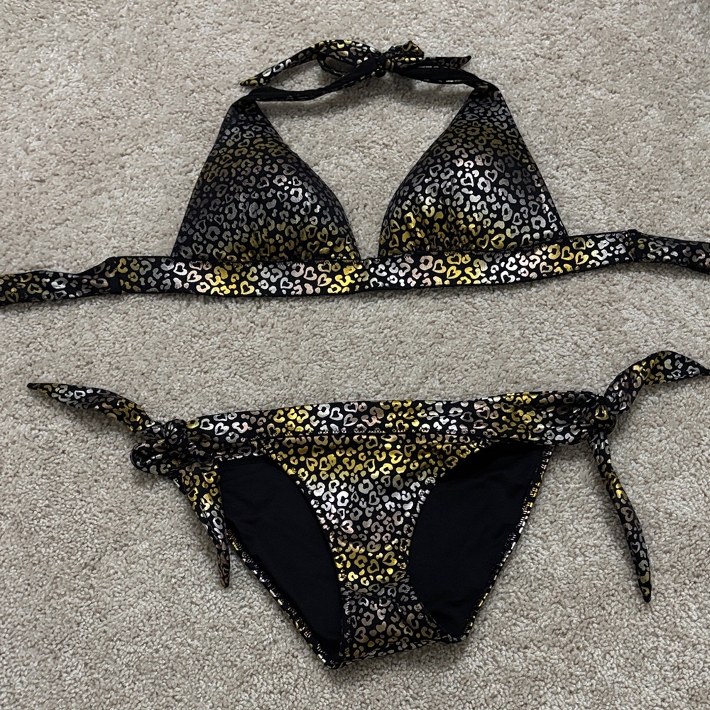 Victoria's Secret Black and Gold Leopard Bikini